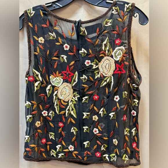 Mark & John by GOPAL Black Silk Crepe Sleeveless Top w/Beading & Embroidery - Picture 3 of 3